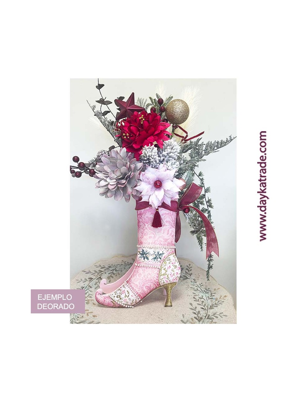 Bota rosa alta de 19x27 con tela prediseñada