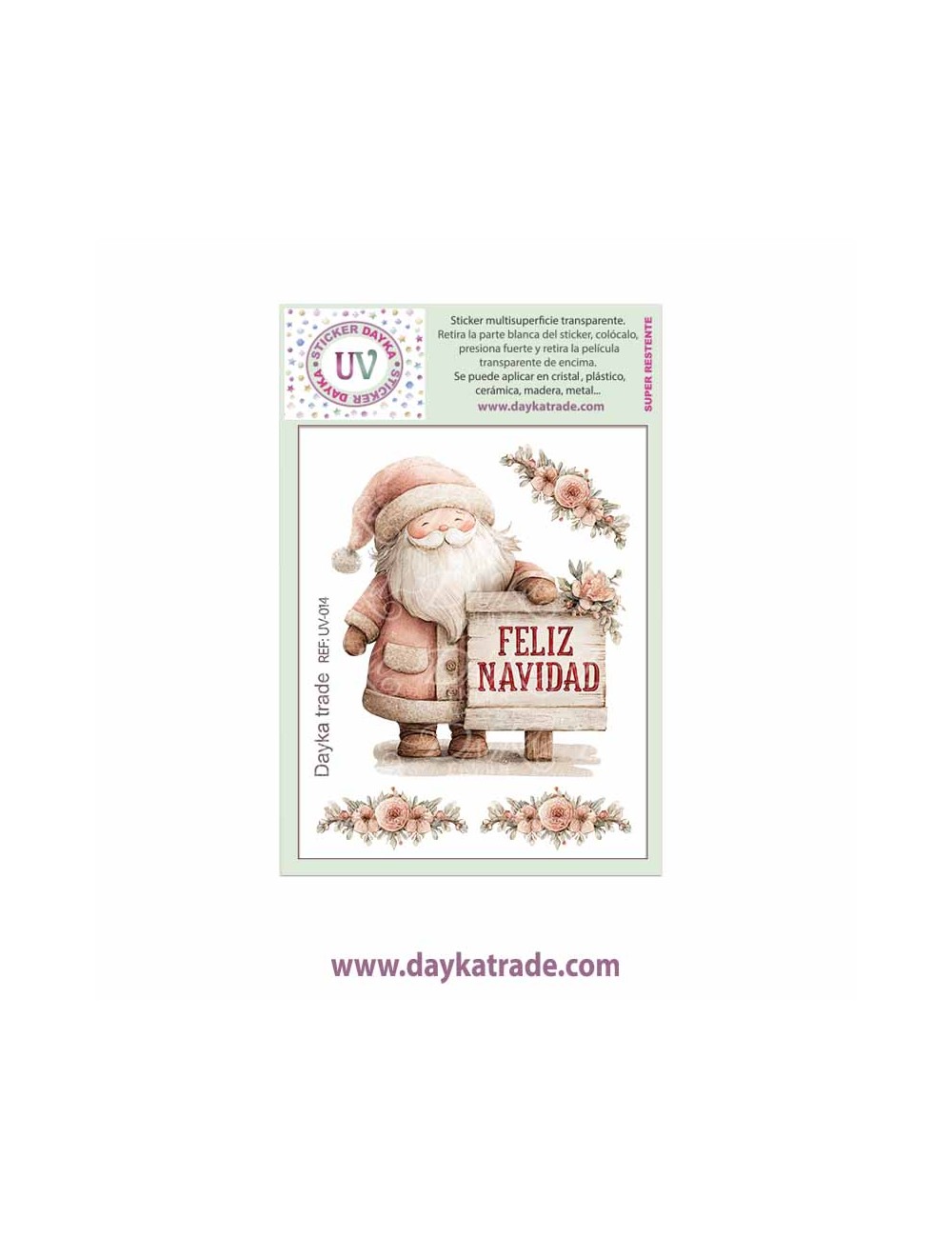 UV Sticker transparente Papá Noel rosa