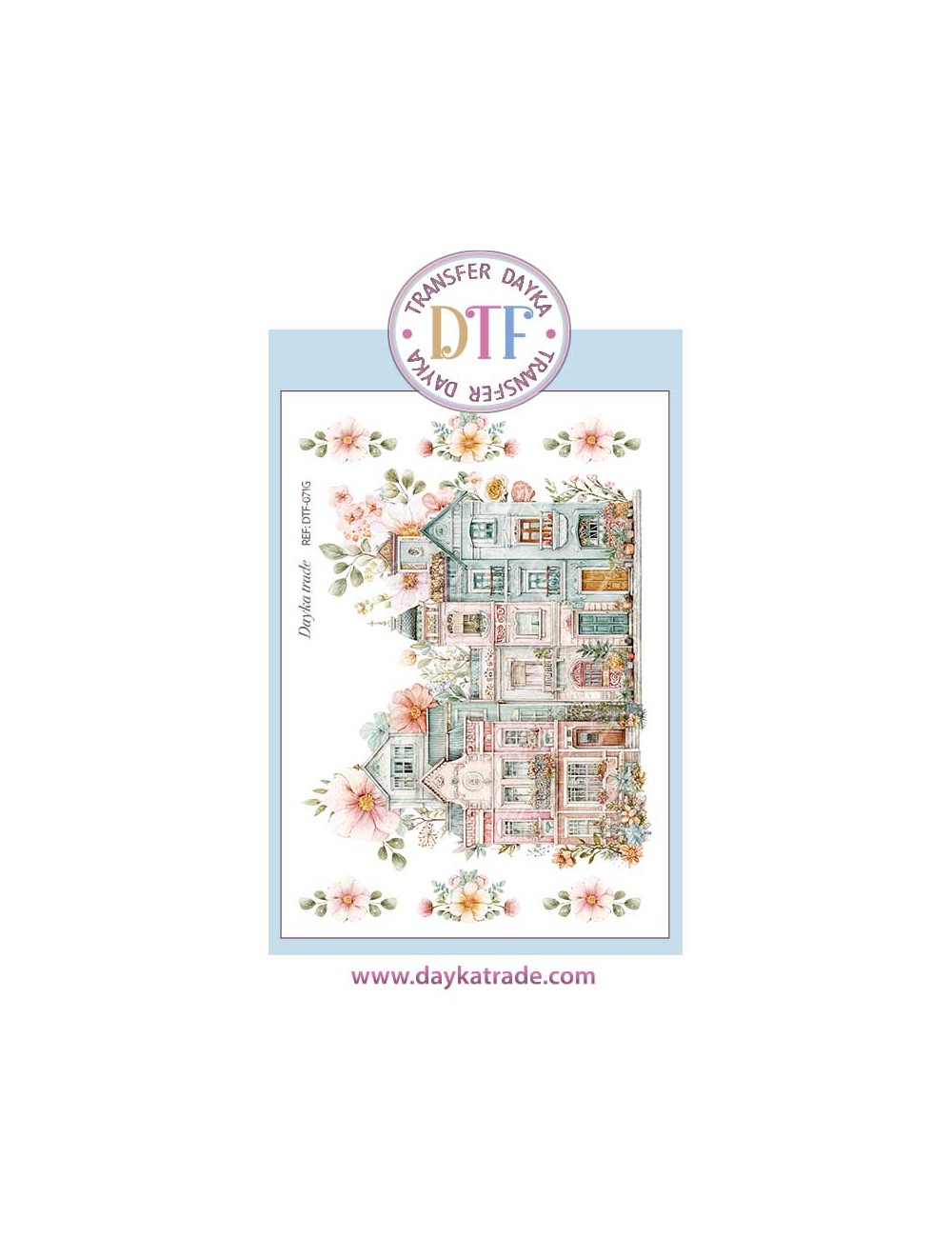 Trasferencia textil con dibujo de casitas  20 x 28,5 cm