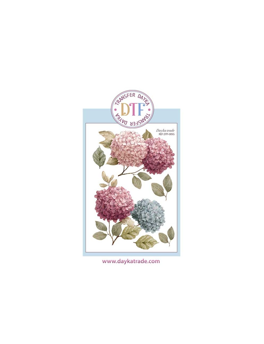 Trasferencia textil con dibujo hortensias.