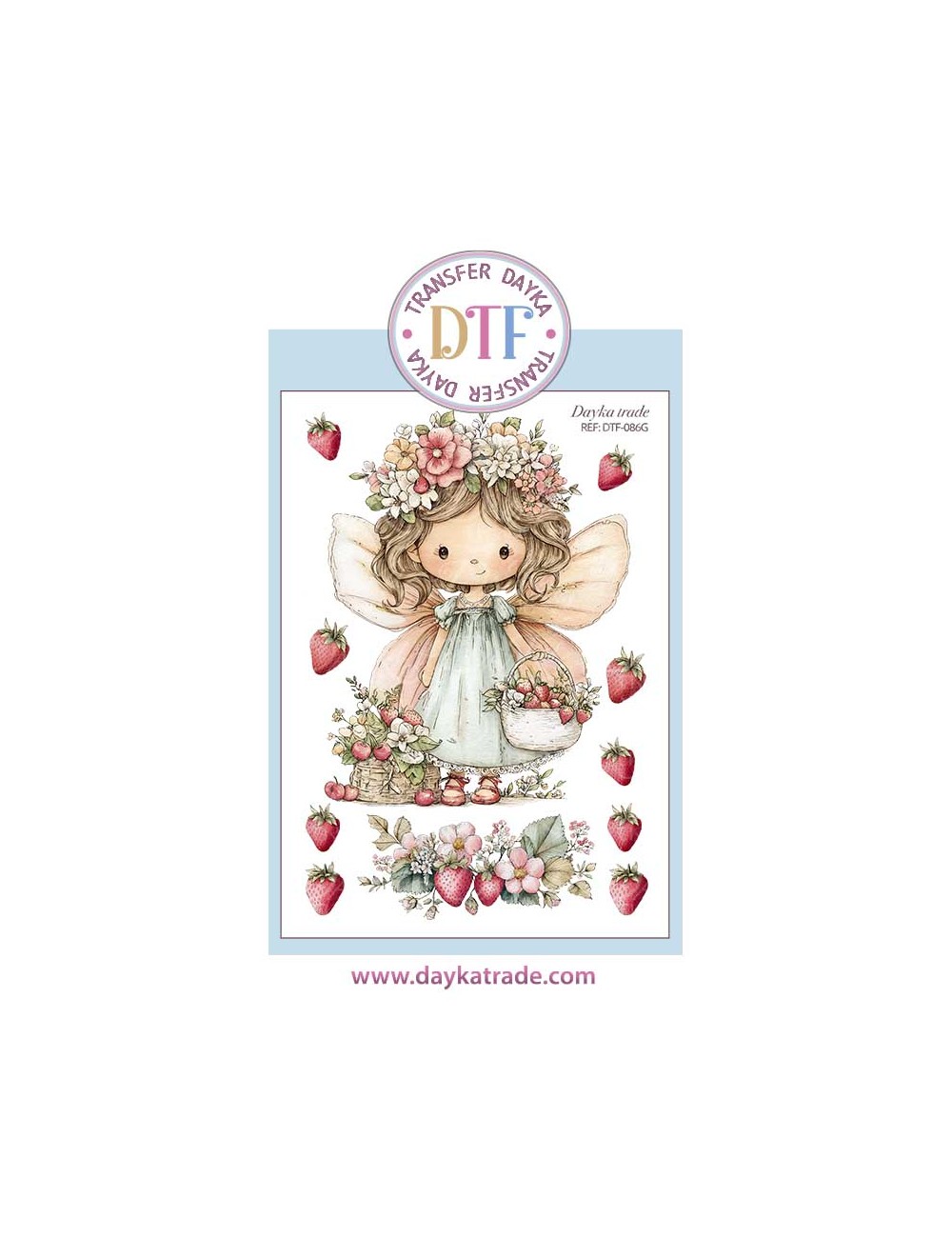 Trasferencia textil dibujo de hada con fresas