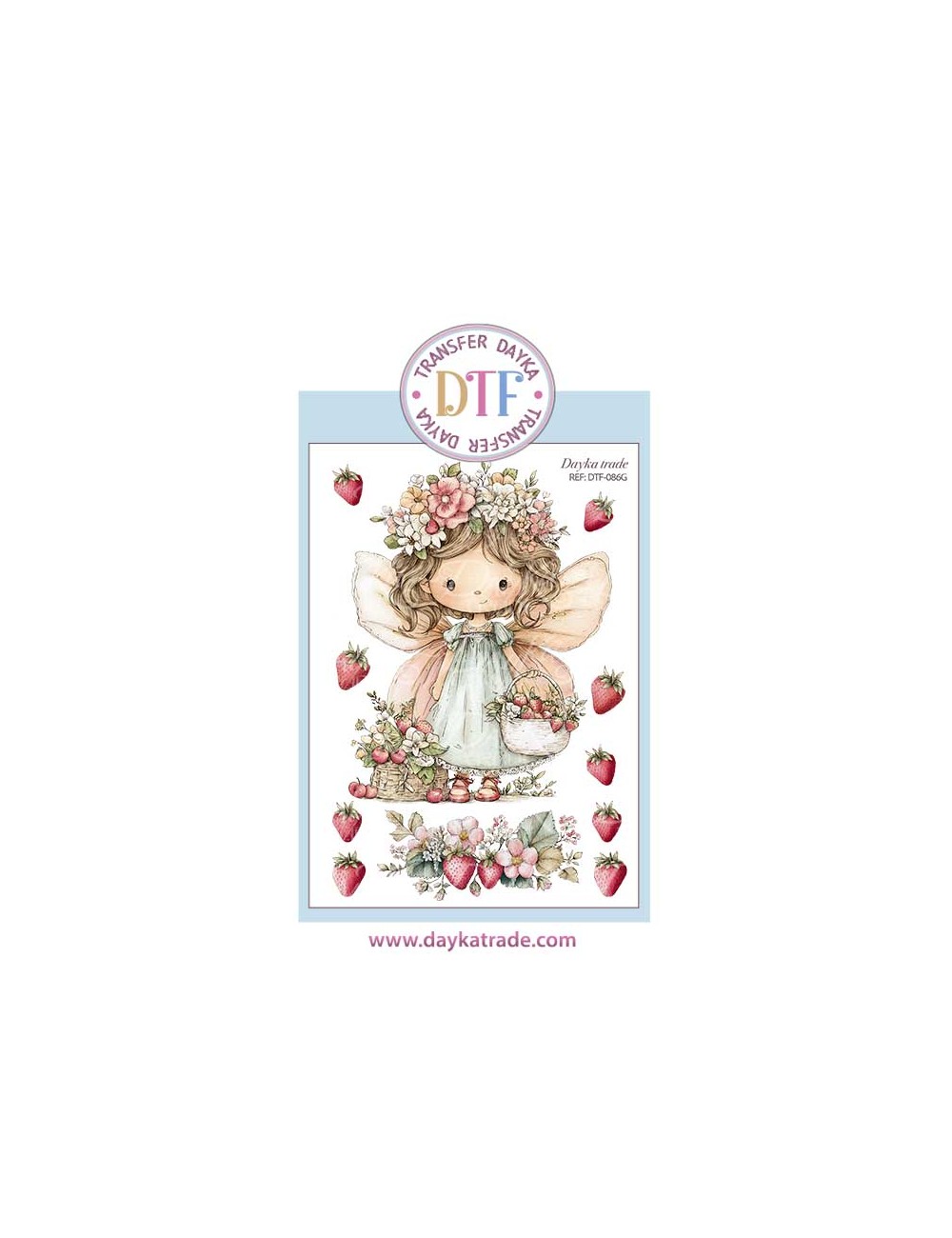 Trasferencia textil dibujo de hada con fresas