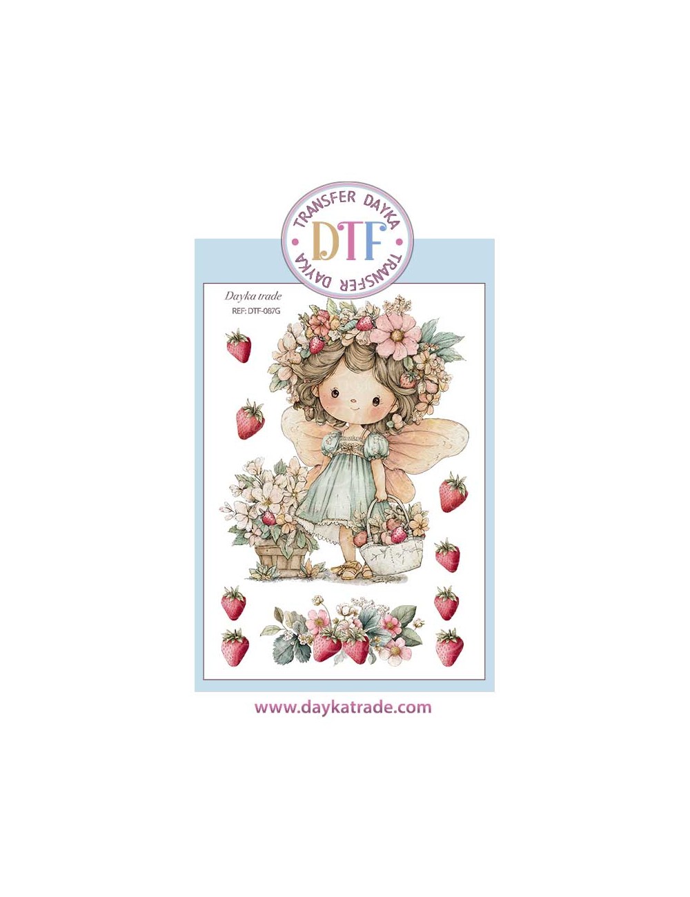 Trasferencia textil dibujo de hada con fresas