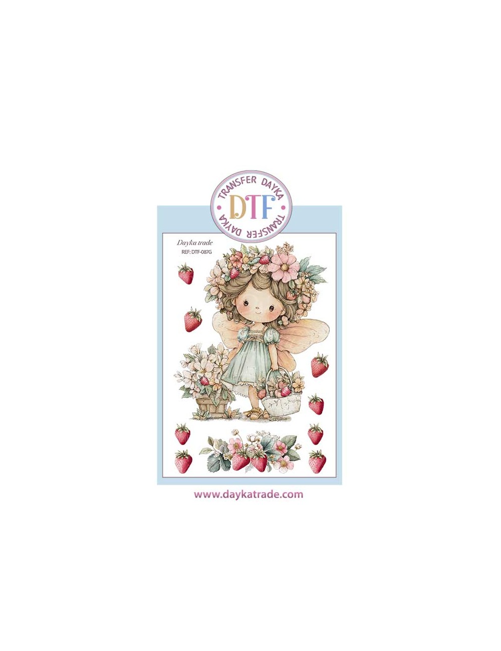Trasferencia textil dibujo de hada con fresas