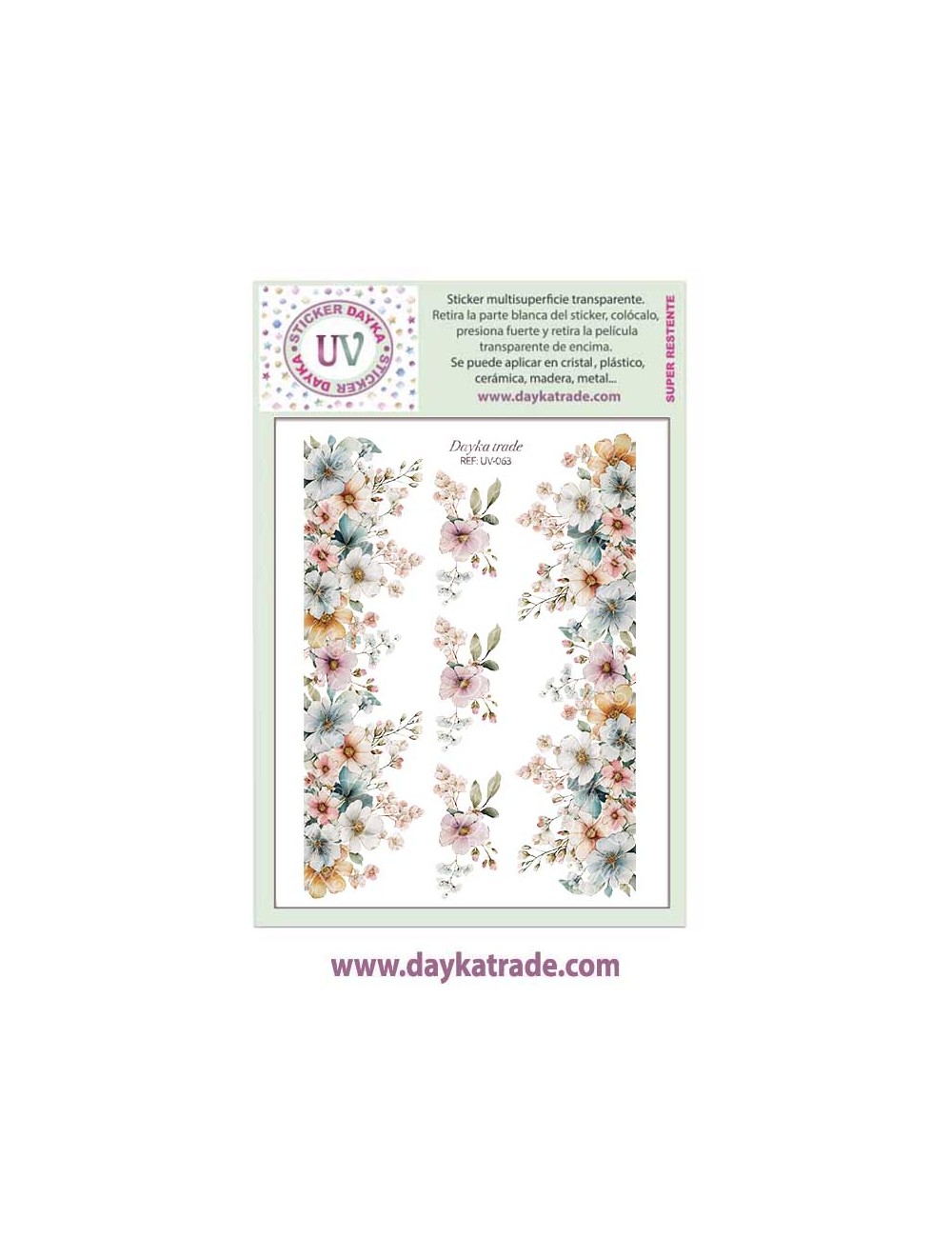 UV Sticker transparente con dibujo de flores