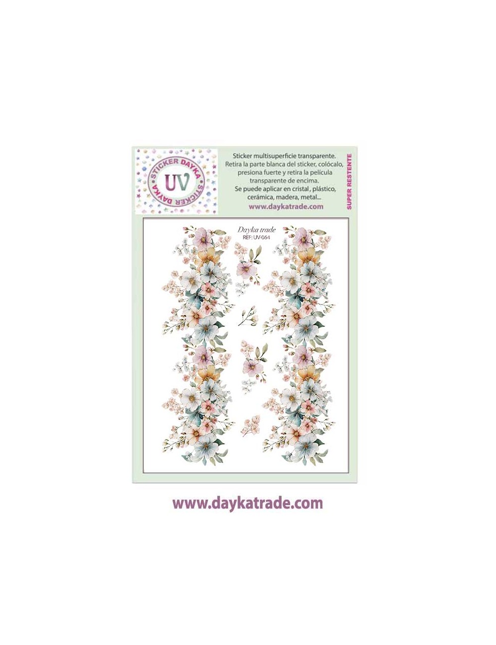 UV Sticker transparente con dibujo de flores