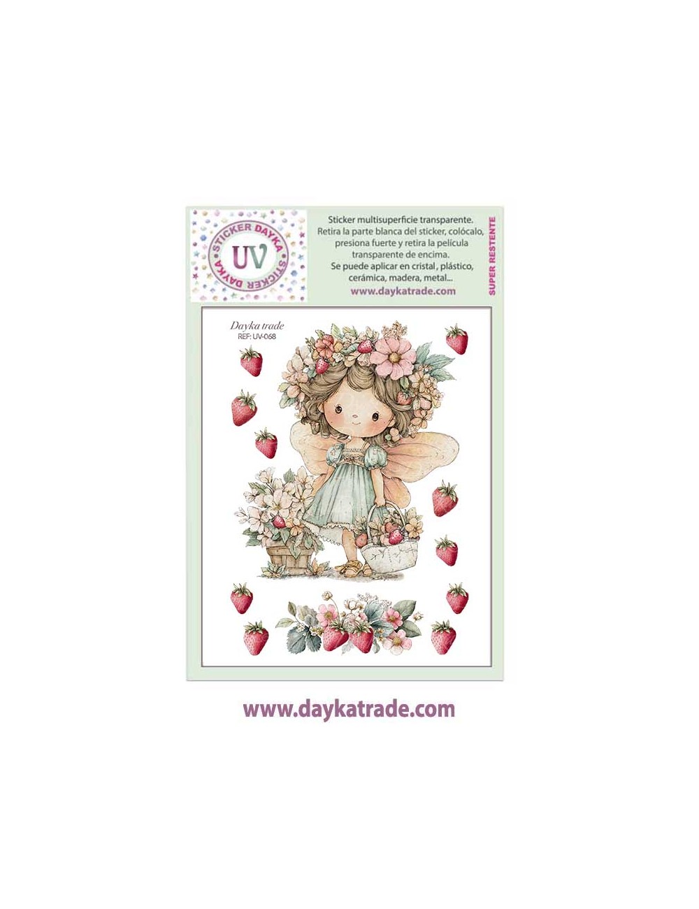 UV Sticker transparente con dibujo de hada con fresas