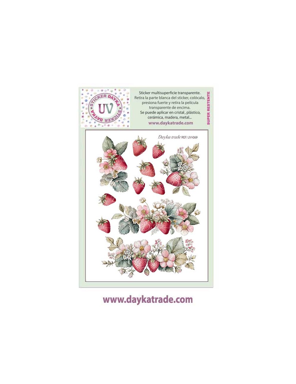 UV Sticker transparente Dayka con dibujo de ramillete de fresas