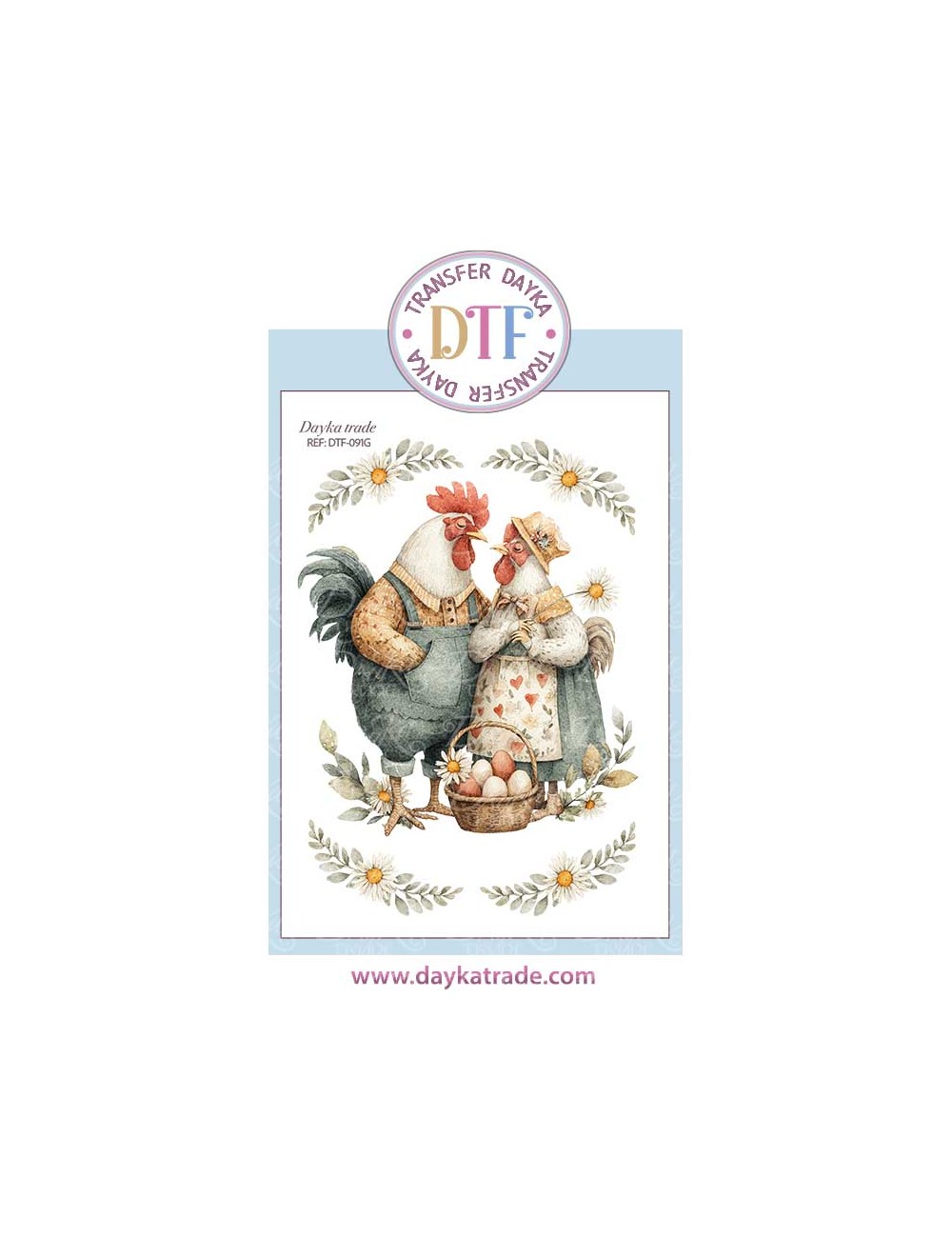 Trasferencia textil con dibujo de pareja de gallo y gallina