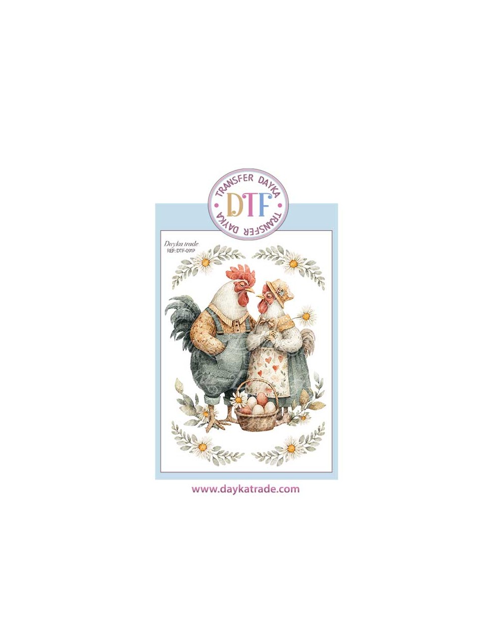 Trasferencia textil con dibujo de pareja de gallo y gallina