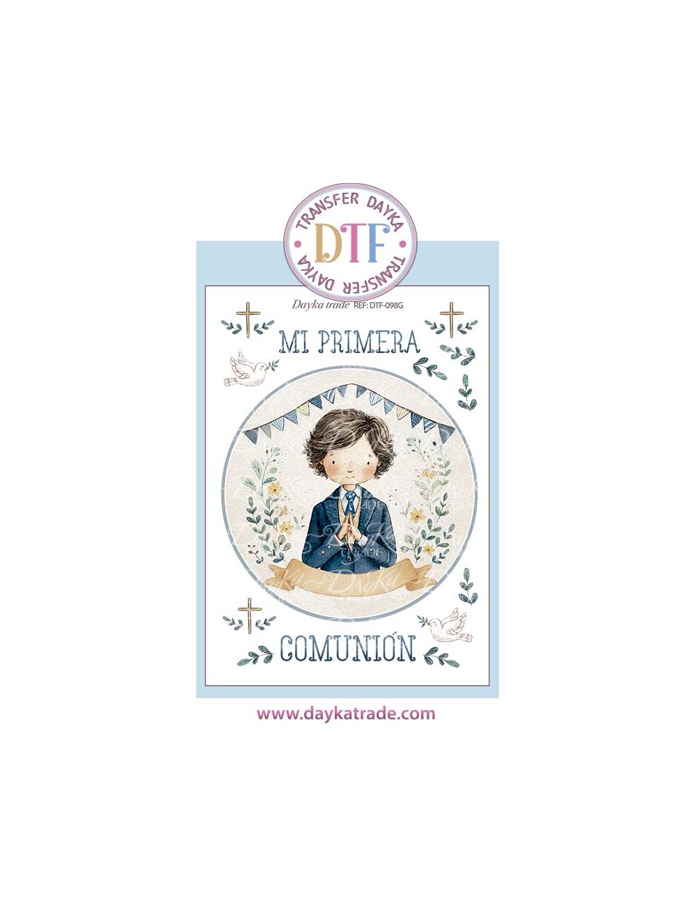 Trasferencia textil con colección Comunión "Jesús me ama" con niño