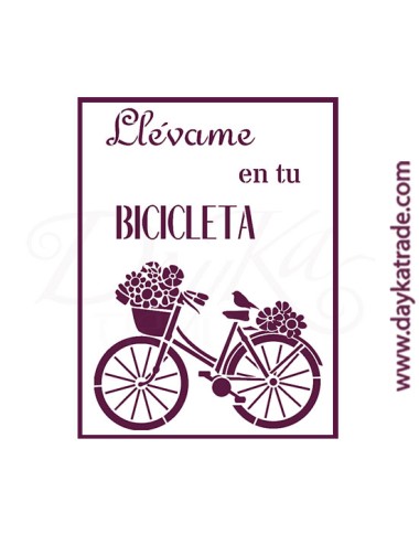 Stencil A4 dayka bici con texto "llévame en tu bicicleta"