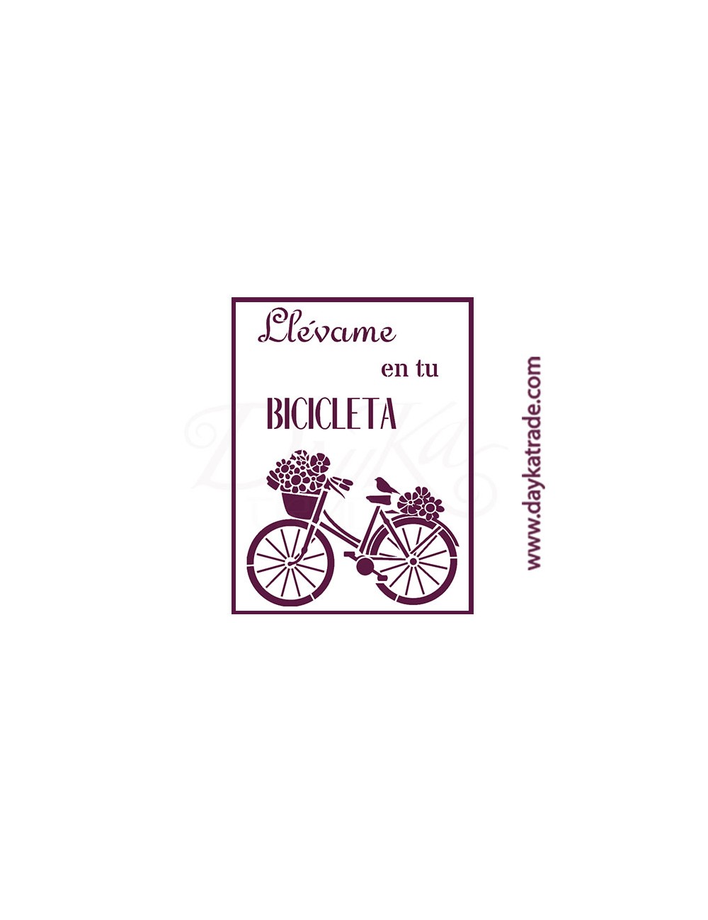 Stencil A4 dayka bici con texto "llévame en tu bicicleta"