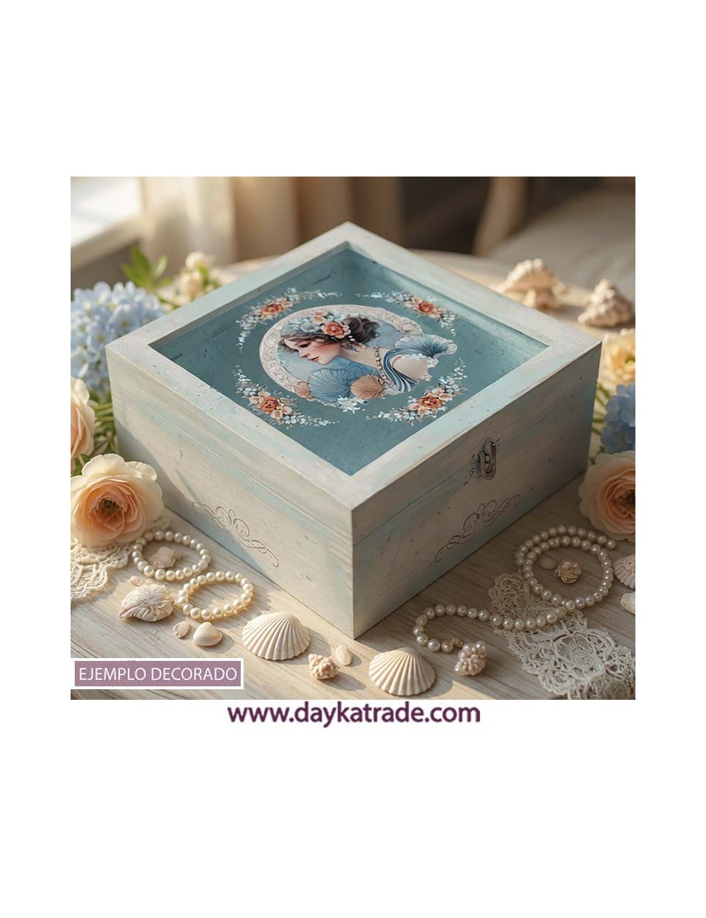 Caja con tapa de cristal cuadrada 23x23x10,5 cm