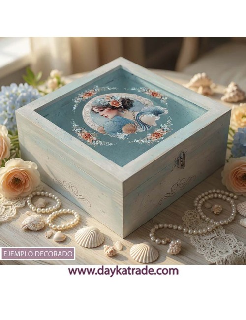 Caja con tapa de cristal cuadrada 23x23x10,5 cm