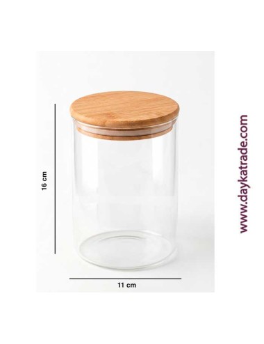 Tarro cristal con tapa bambú 11x16cm