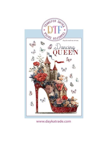 Trasferencia textil con dibujo de zapato texto "Dancing queen"