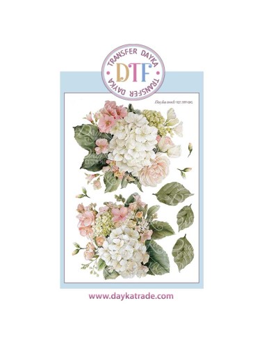 Trasferencia textil con dibujo hortensias blancas