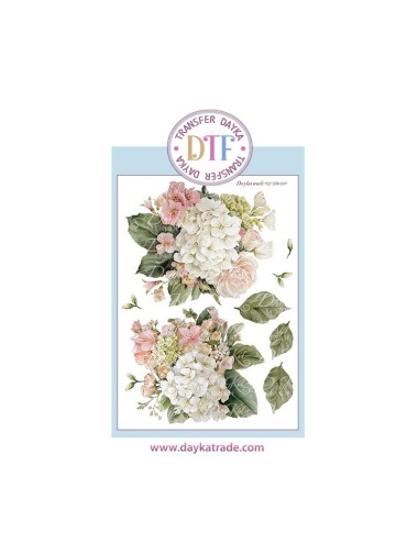 Trasferencia textil con dibujo hortensias blancas