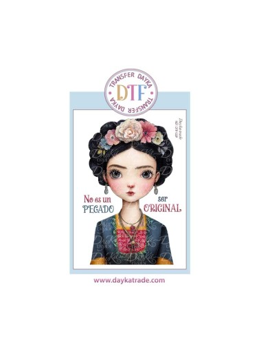Trasferencia textil con dibujo chica, y texto"no es un pecado ser original"