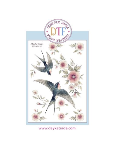 Trasferencia textil con dibujo golondrinas con flores