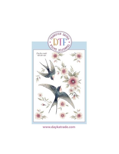 Trasferencia textil con dibujo golondrinas con flores