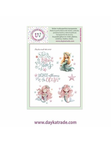 UV Sticker transparente de varios dibujos de sirenas y frases