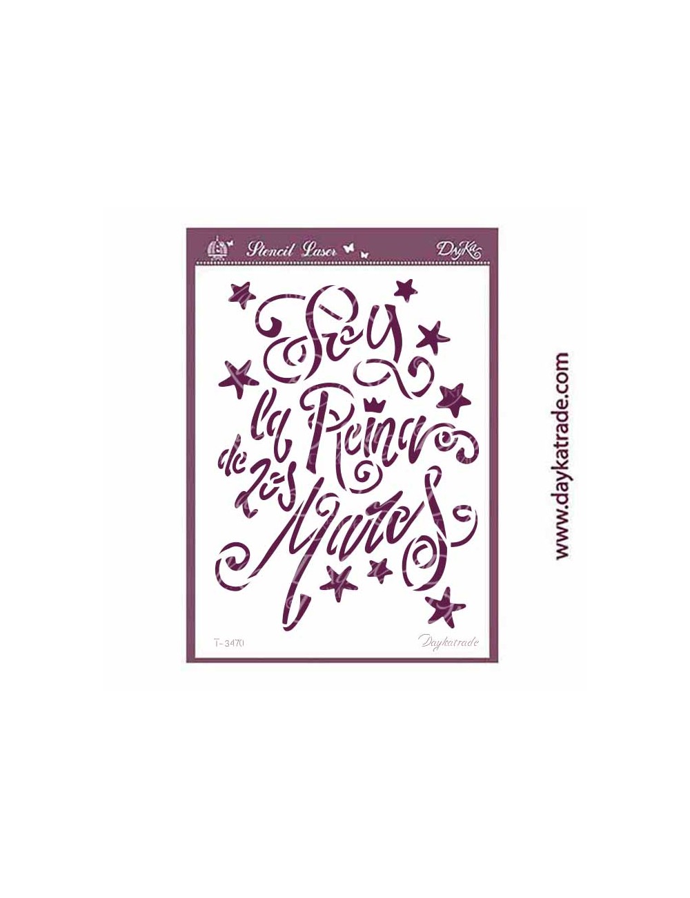 Stencil A4 dayka con texto " Soy la reina de los mares" y estrellas de mar