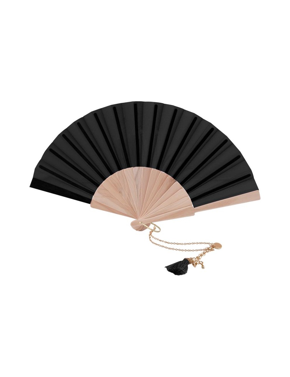 Abanico negro con pulsera y pompón
