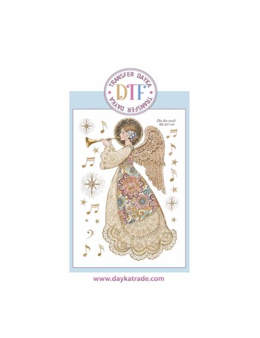Dtf Dayka, trasferencia textil con dibujo Navideño de angelita con corneta.