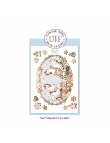 Dtf Dayka, trasferencia textil con dibujo Navideño de gallinas cocineras