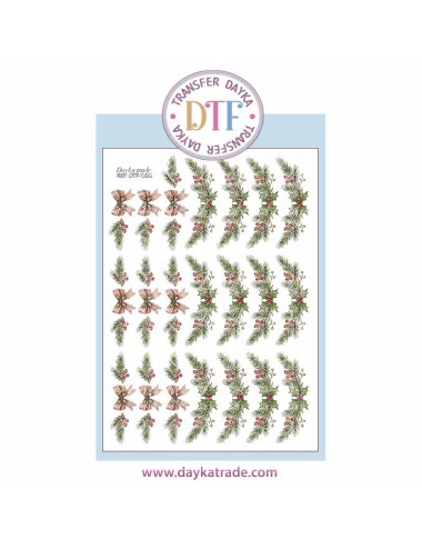 Dtf Dayka, trasferencia textil con dibujo Navideño de ramas y lazos