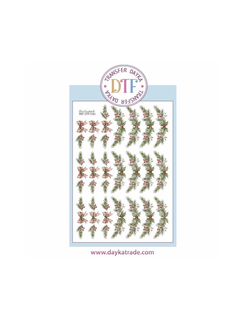 Dtf Dayka, trasferencia textil con dibujo Navideño de ramas y lazos