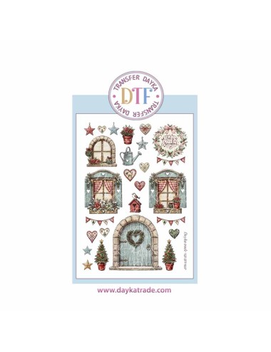 Dtf Dayka, trasferencia textil de Navidad con elementos para casita, puerta, ventanas etc