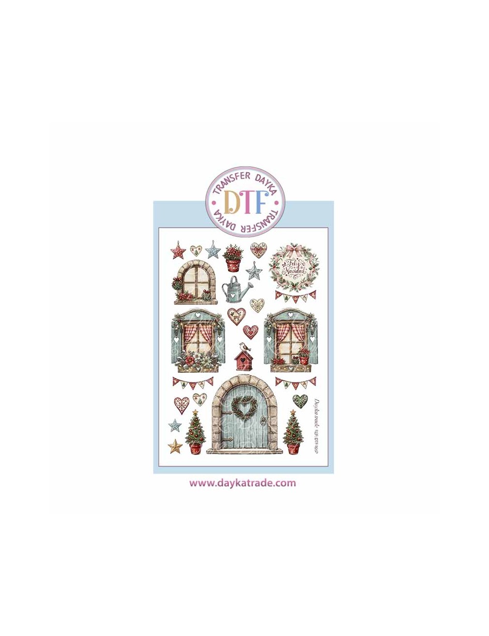 Dtf Dayka, trasferencia textil de Navidad con elementos para casita, puerta, ventanas etc