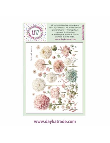 UV Sticker transparente con dibujo de flores y abuelitos