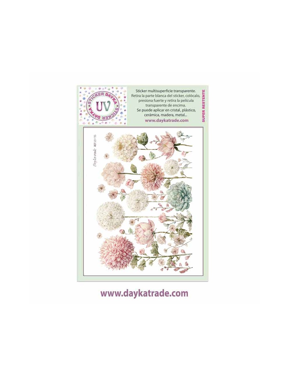 UV Sticker transparente con dibujo de flores y abuelitos