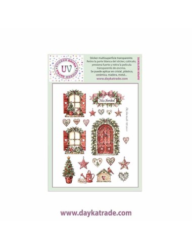UV Sticker transparente con dibujo de Navidad de elementos para casita