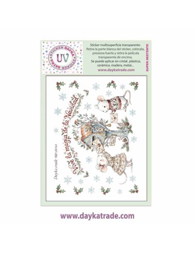 UV Sticker transparente con dibujo de Navidad de ratones con buzón