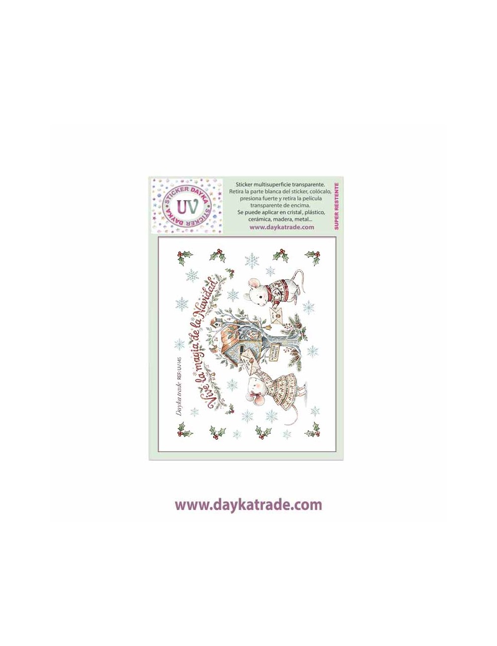 UV Sticker transparente con dibujo de Navidad de ratones con buzón