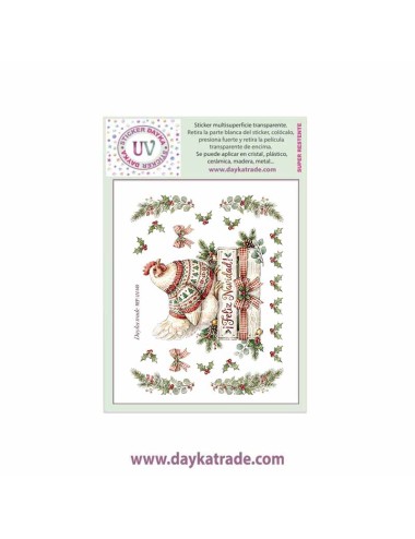 UV Sticker transparente con dibujo de Navidad de gallina en caja