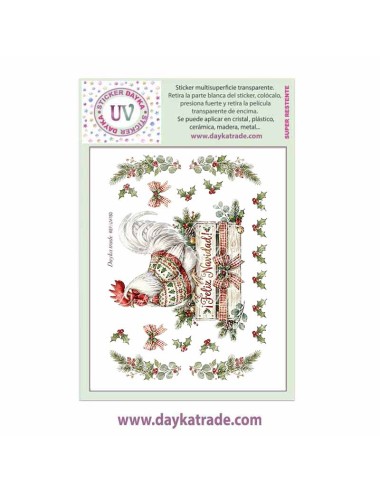 UV Sticker transparente con dibujo de Navidad de gallo en caja