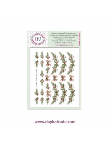 UV Sticker transparente con dibujo de Navidad de ramas con lazos