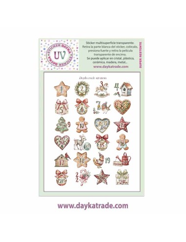UV Sticker transparente con dibujo de Navidad de números para calendario de adviento con muñecos