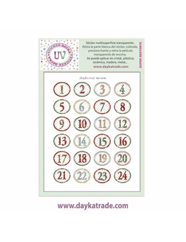UV Sticker transparente con dibujo de Navidad de números para calendario de adviento
