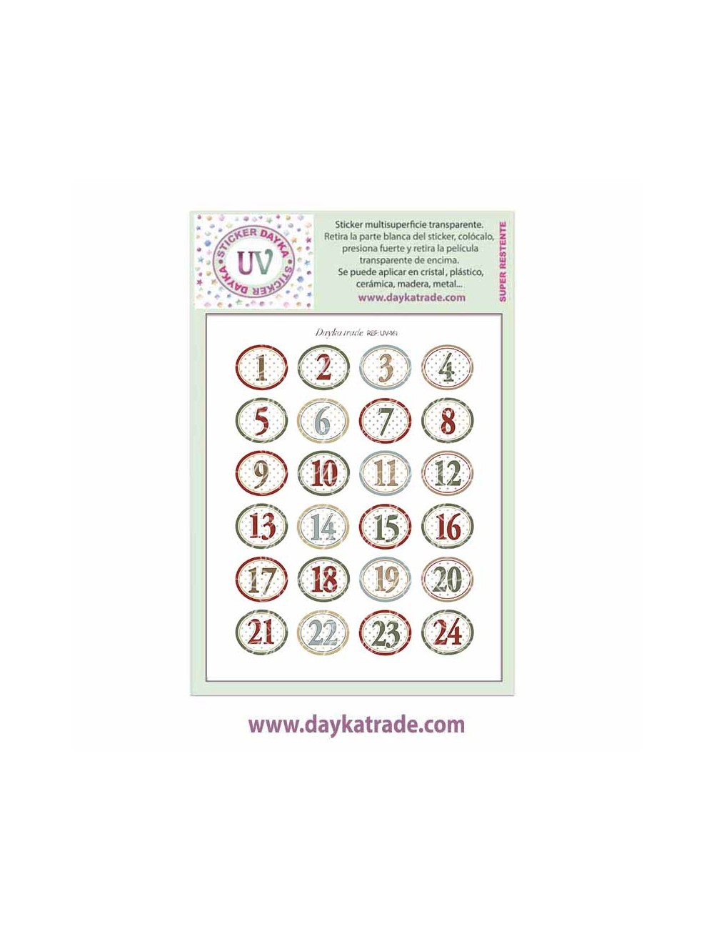 UV Sticker transparente con dibujo de Navidad de números para calendario de adviento