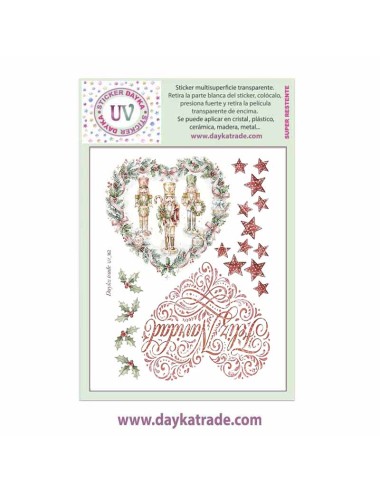 UV Sticker transparente con dibujo de Navidad de corazones y estrellas.