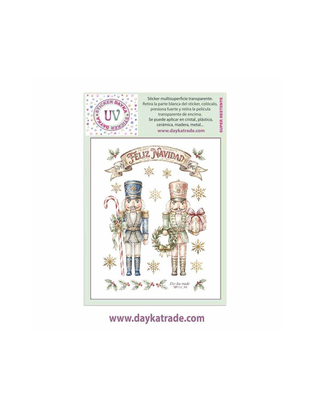 UV Sticker transparente con dibujo de Navidad de cascanueces con cartel de Feliz Navidad