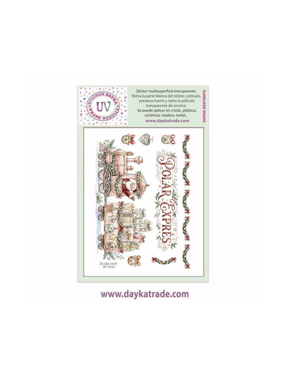 UV Sticker transparente con dibujo de Navidad de trn con Papá Noel