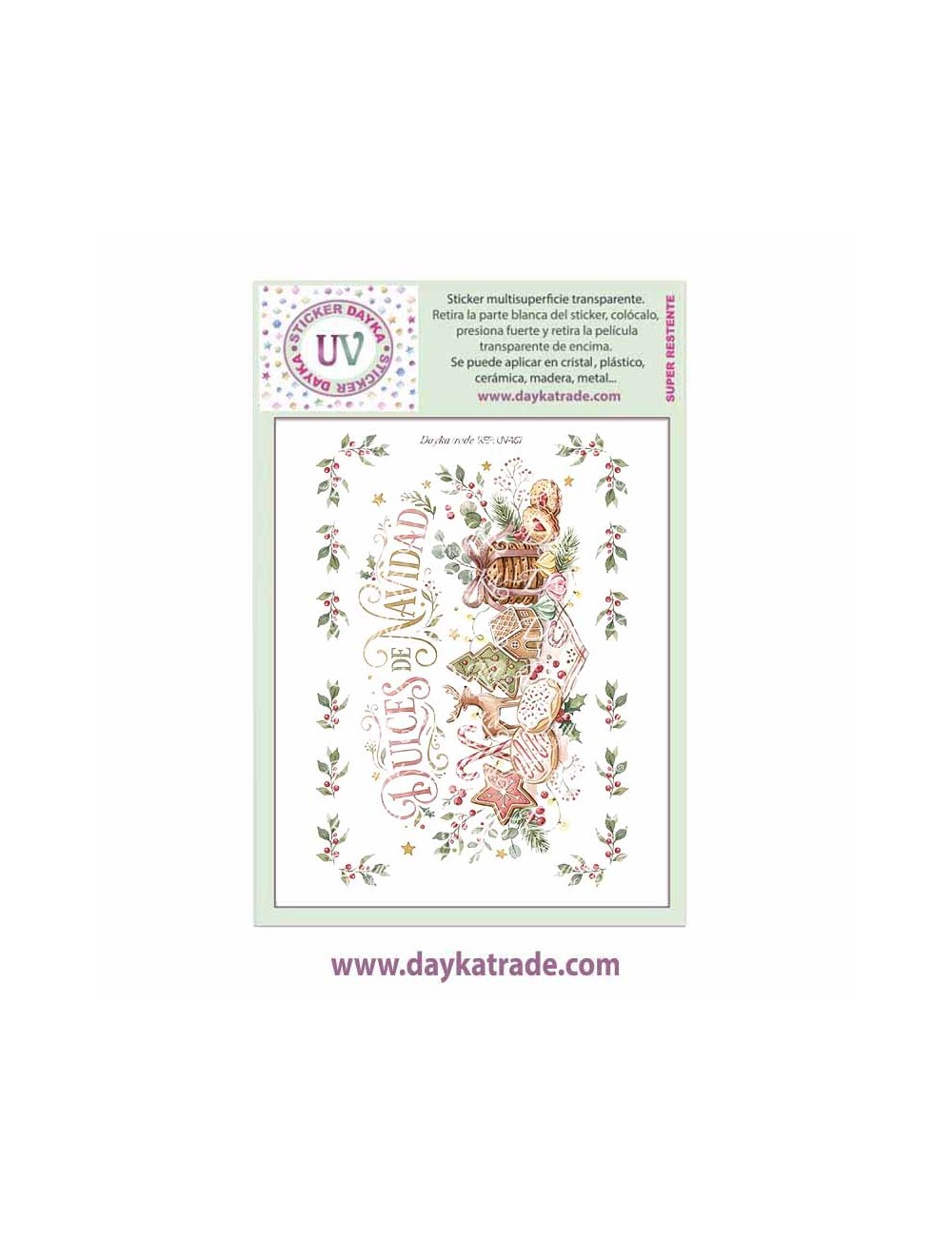 UV Sticker transparente con dibujo de Dulces de Navidad